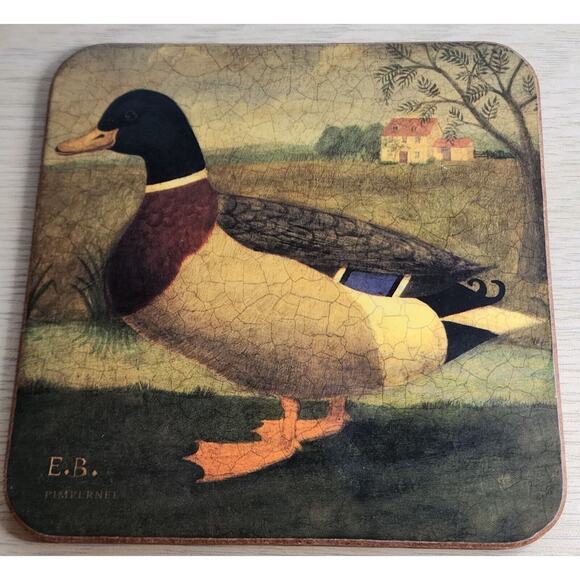 Coasters-E.B. Pimpernel-Vintage-Duck-Mallard-Cork Backing-Set of 6 - Picture 3 of 10